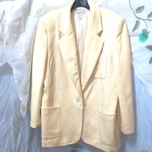 LEE DAVID COLLECTION WOOL/NYLON CREAM  1-BUTTON BLAZER SZ L